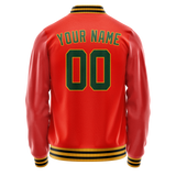 Custom Orange Black Solid Color Varsity Letterman Jacket JA02240617XE347