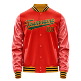 Custom Orange Black Solid Color Varsity Letterman Jacket JA02240617XE347