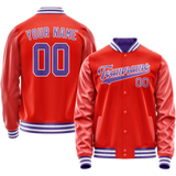 Custom Orange Purple Solid Color Varsity Letterman Jacket