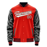 Custom Orange Black Solid Color Varsity Letterman Jacket JA02240617XE355