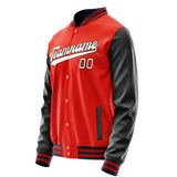 Custom Orange Black Solid Color Varsity Letterman Jacket JA02240617XE355