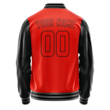 Custom Orange Black Solid Color Varsity Letterman Jacket JA02240617XE338
