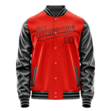Custom Orange Black Solid Color Varsity Letterman Jacket JA02240617XE338