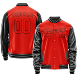 Custom Orange Black Solid Color Varsity Letterman Jacket