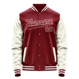 Custom Crimson Cream Solid Color Varsity Letterman Jacket JA02240617KZ535