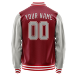 Custom Crimson Gray Solid Color Varsity Letterman Jacket JA02240617KZ518
