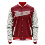 Custom Crimson Gray Solid Color Varsity Letterman Jacket JA02240617KZ518