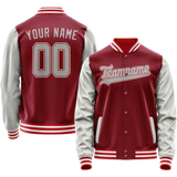 Custom Crimson Gray Solid Color Varsity Letterman Jacket JA02240617KZ518