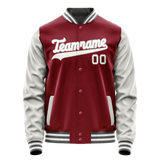 Custom Crimson Gray Solid Color Varsity Letterman Jacket JA02240617KZ511