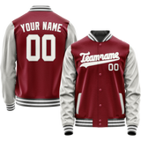 Custom Crimson Gray Solid Color Varsity Letterman Jacket JA02240617KZ511