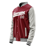 Custom Crimson Gray Solid Color Varsity Letterman Jacket JA02240617KZ511