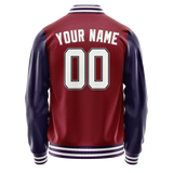 Custom Crimson Navy Solid Color Varsity Letterman Jacket JA02240617KZ523