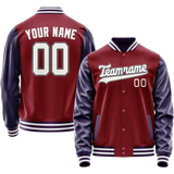 Custom Crimson Navy Solid Color Varsity Letterman Jacket JA02240617KZ523