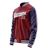 Custom Crimson Navy Solid Color Varsity Letterman Jacket JA02240617KZ523