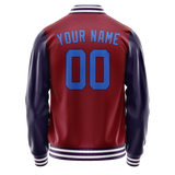 Custom Crimson Navy Solid Color Varsity Letterman Jacket JA02240617KZ519