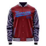 Custom Crimson Navy Solid Color Varsity Letterman Jacket JA02240617KZ519
