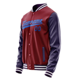Custom Crimson Navy Solid Color Varsity Letterman Jacket JA02240617KZ519