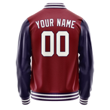 Custom Crimson Navy Solid Color Varsity Letterman Jacket JA02240617KZ520