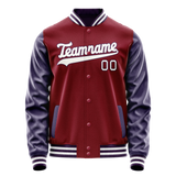 Custom Crimson Navy Solid Color Varsity Letterman Jacket JA02240617KZ520