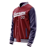 Custom Crimson Navy Solid Color Varsity Letterman Jacket JA02240617KZ520