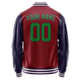 Custom Crimson Navy Solid Color Varsity Letterman Jacket JA02240617KZ517