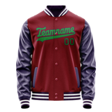 Custom Crimson Navy Solid Color Varsity Letterman Jacket JA02240617KZ517