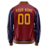 Custom Crimson Navy Solid Color Varsity Letterman Jacket JA02240617KZ516