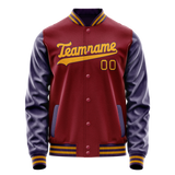 Custom Crimson Navy Solid Color Varsity Letterman Jacket JA02240617KZ516