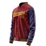 Custom Crimson Navy Solid Color Varsity Letterman Jacket JA02240617KZ516
