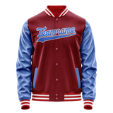 Custom Crimson Light-Blue Solid Color Varsity Letterman Jacket JA02240617KZ528
