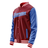 Custom Crimson Light-Blue Solid Color Varsity Letterman Jacket JA02240617KZ528