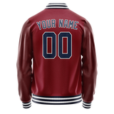 Custom Crimson Navy Solid Color Varsity Letterman Jacket JA02240617KZ513