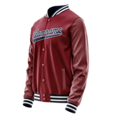 Custom Crimson Navy Solid Color Varsity Letterman Jacket JA02240617KZ513