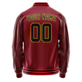 Custom Crimson Black Solid Color Varsity Letterman Jacket JA02240617KZ530