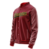 Custom Crimson Black Solid Color Varsity Letterman Jacket JA02240617KZ530