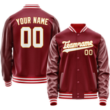 Custom Crimson White Solid Color Varsity Letterman Jacket