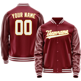 Custom Crimson White Solid Color Varsity Letterman Jacket