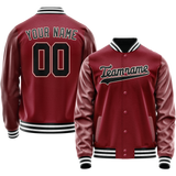 Custom Crimson Black Solid Color Varsity Letterman Jacket JA02240617KZ525