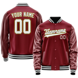 Custom Crimson White Solid Color Varsity Letterman Jacket