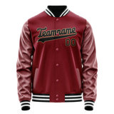 Custom Crimson Black Solid Color Varsity Letterman Jacket JA02240617KZ507