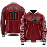 Custom Crimson Black Solid Color Varsity Letterman Jacket JA02240617KZ507