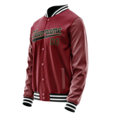 Custom Crimson Black Solid Color Varsity Letterman Jacket JA02240617KZ507