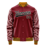 Custom Crimson Black Solid Color Varsity Letterman Jacket JA02240617KZ521