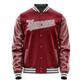 Custom Crimson Gray Solid Color Varsity Letterman Jacket JA02240617KZ529