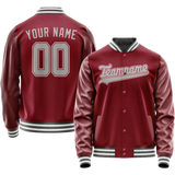 Custom Crimson Gray Solid Color Varsity Letterman Jacket JA02240617KZ529