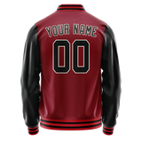 Custom Crimson Black Solid Color Varsity Letterman Jacket JA02240617KZ531