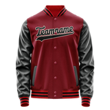 Custom Crimson Black Solid Color Varsity Letterman Jacket JA02240617KZ531