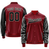 Custom Crimson Black Solid Color Varsity Letterman Jacket