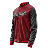Custom Crimson Black Solid Color Varsity Letterman Jacket JA02240617KZ531