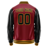 Custom Crimson Black Solid Color Varsity Letterman Jacket JA02240617KZ532
